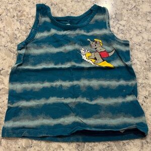 Old Navy Teal Tank Top with Surfing Dinosaur Graphic